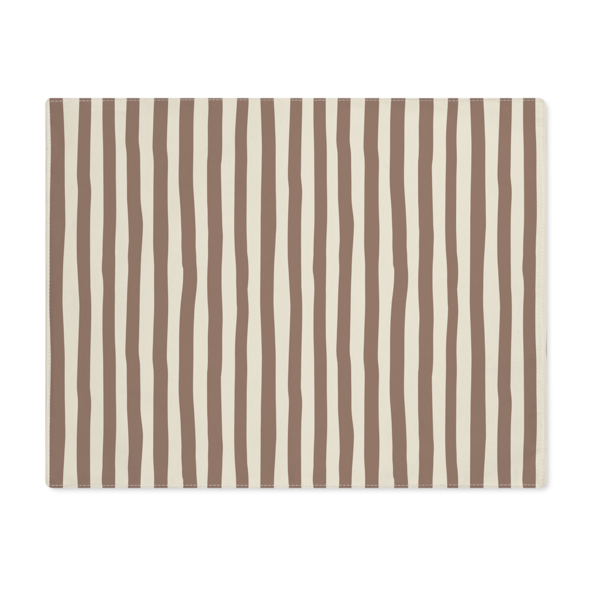 Mocha Striped placemat with brown and beige stripes on a white background