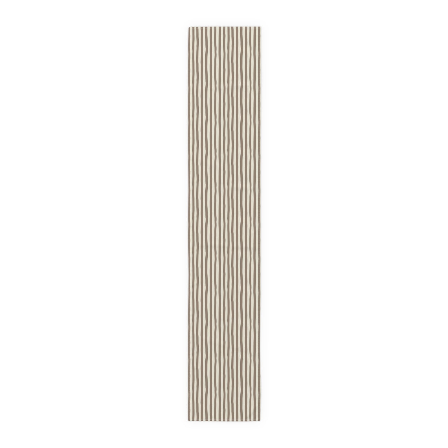 Mocha brown and beige striped table runner on a white background