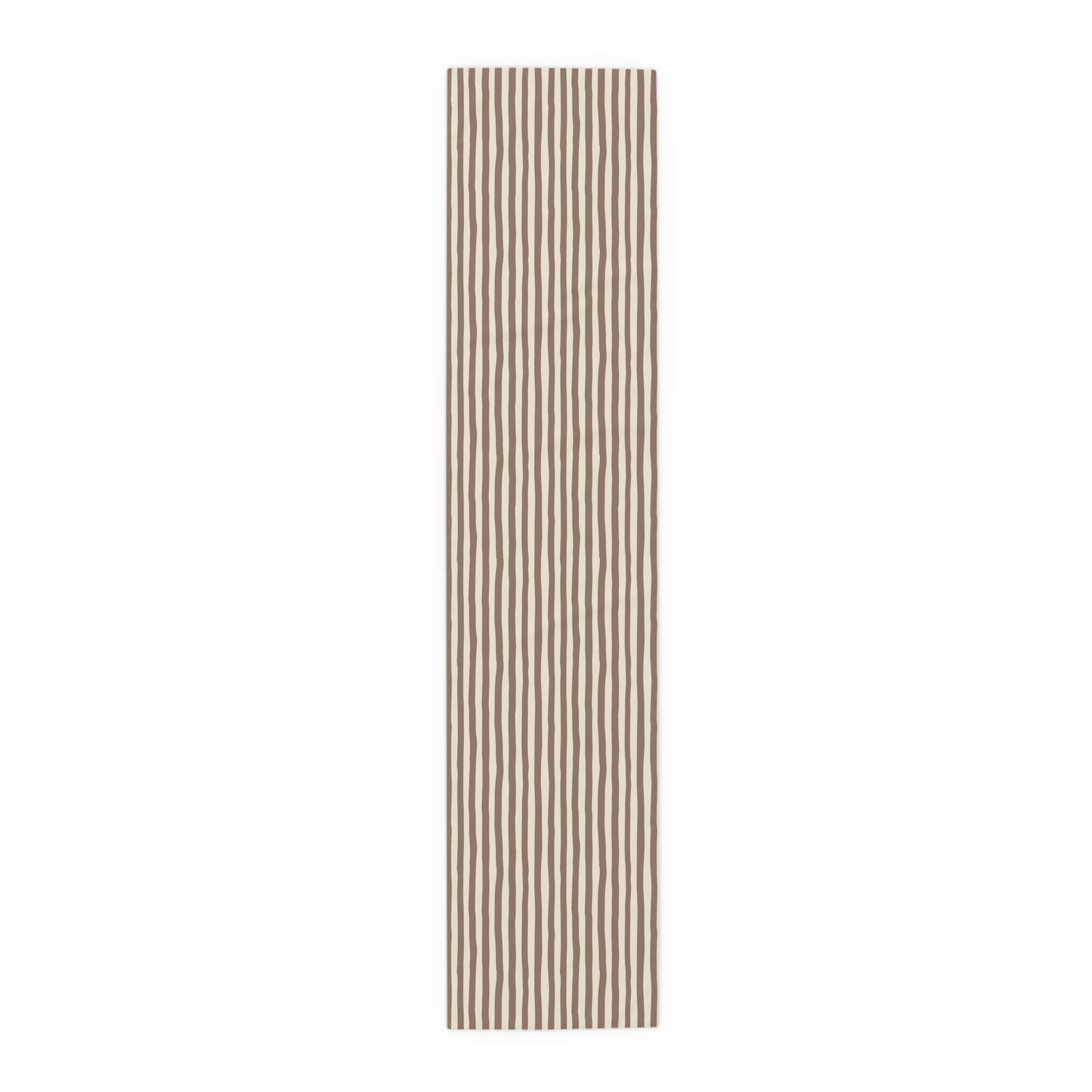 Mocha Striped table runner with beige and brown vertical stripes on a white background