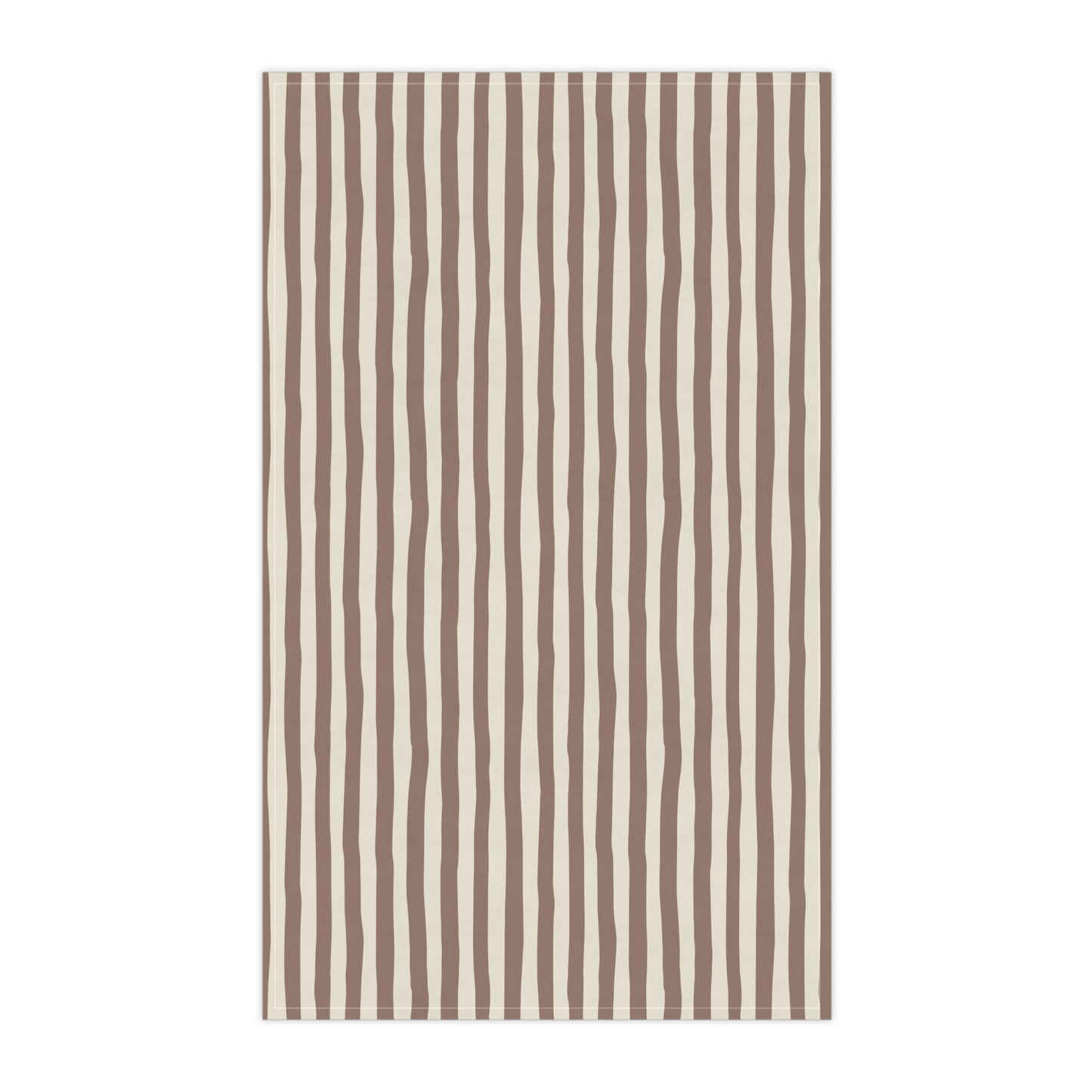 Mocha striped tea towel with brown and beige stripes on a white background