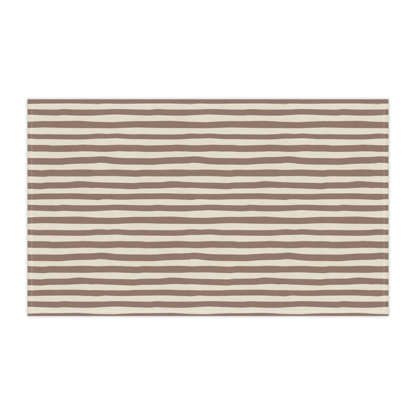 Mocha striped kitchen tea towel with brown and beige stripes on a white background