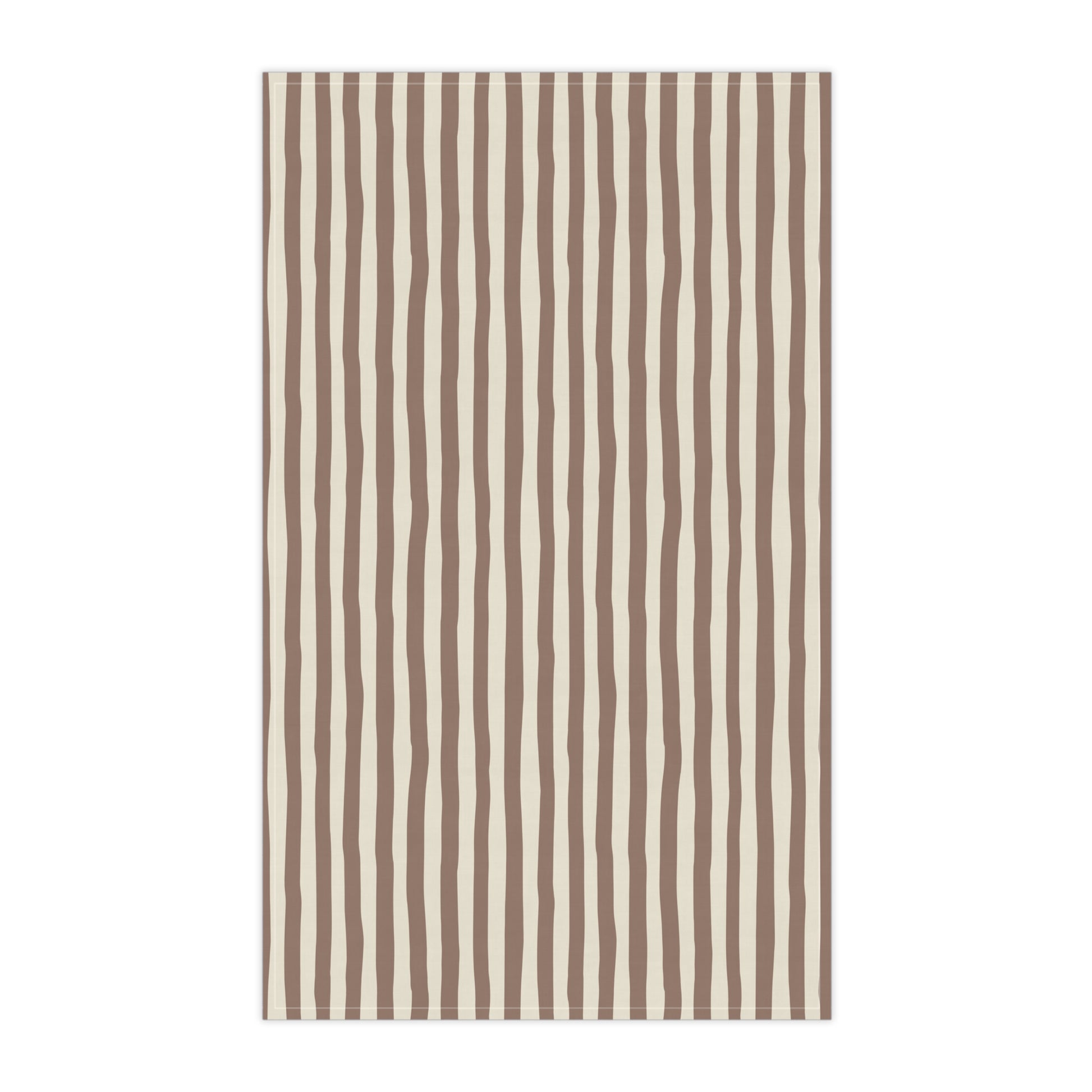 Mocha striped tea towel with brown and beige stripes on a white background