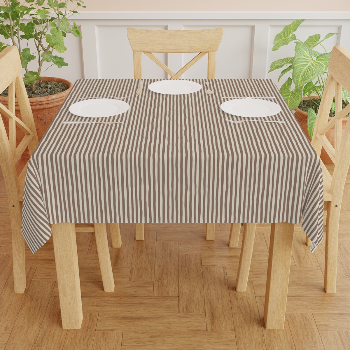 Mocha Striped Tablecloth 100% Cotton Twill Tablecloth, 58" × 58" and 58" × 102" Sizes, Striped Brown Style Tablecloth, Thanksgiving Tablecloth, Fall / Brown Tablecloth, Wedding Table Linen, Birthday Tablecloth