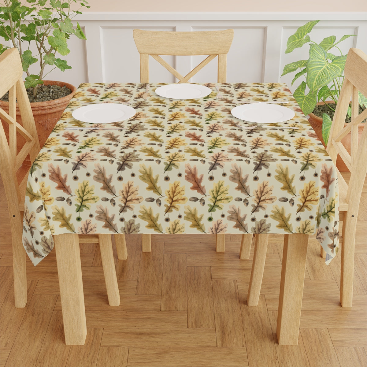Oak Leaves Tablecloth - 100% Cotton Twill Tablecloth, 58" × 58" and 58" × 102" Sizes, Fall Autumn Oak Leaves Tablecloth, Thanksgiving Tablecloth, Fall / Autumn Tablecloth, Halloween Party Tablecloth