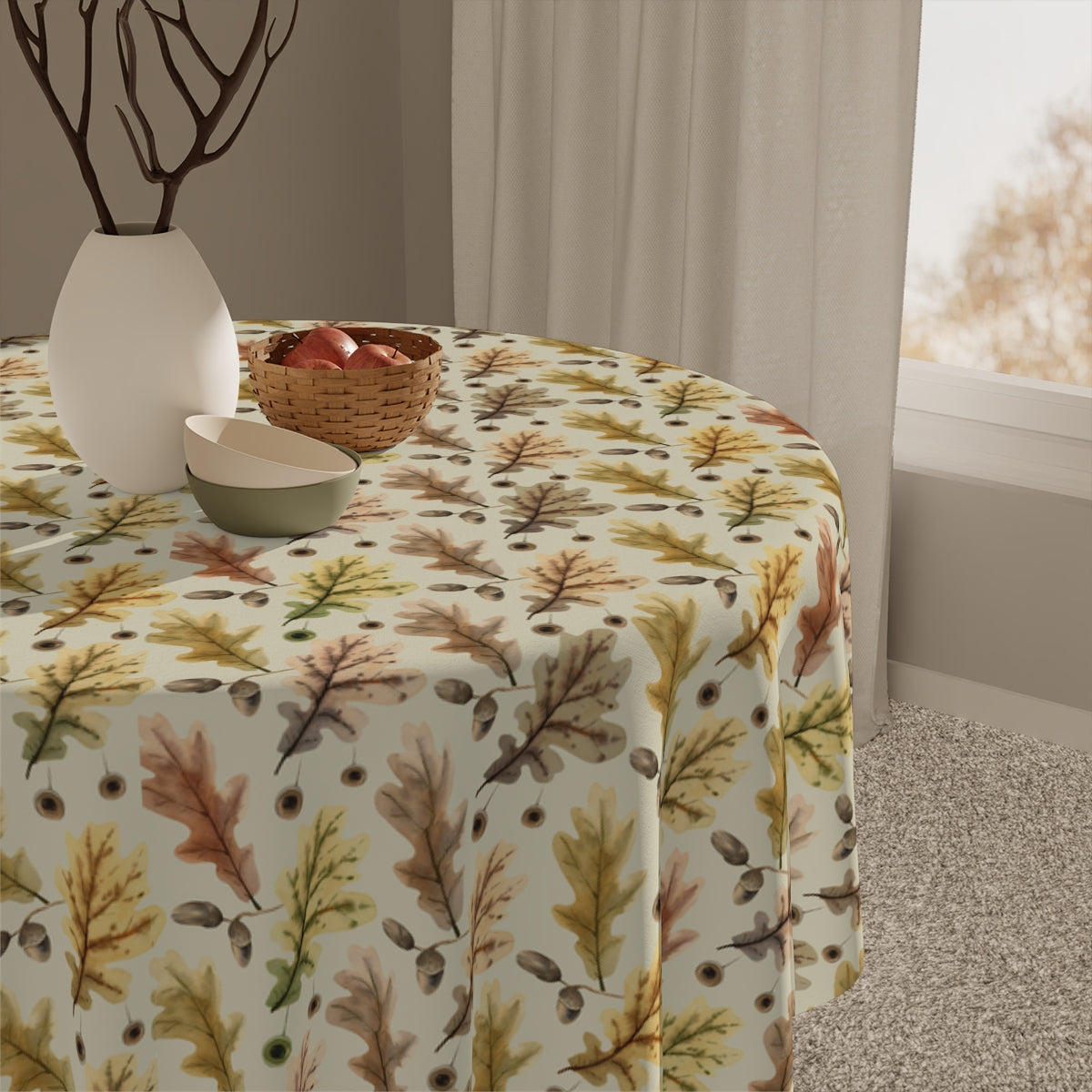 Oak Leaves Tablecloth - 100% Cotton Twill Tablecloth, 58" × 58" and 58" × 102" Sizes, Fall Autumn Oak Leaves Tablecloth, Thanksgiving Tablecloth, Fall / Autumn Tablecloth, Halloween Party Tablecloth