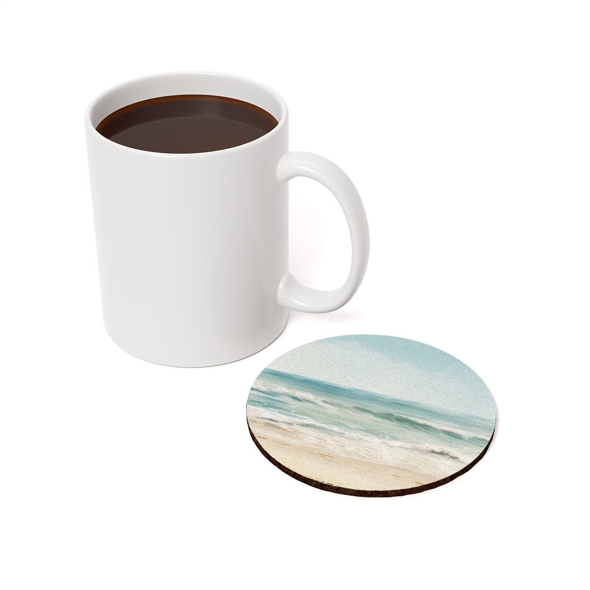 Ocean Breeze - Round Hardboard Coaster, Cork Backed  - 3.75" x 3.75" - Perfect for Coastal Decor and Gifts - Priced per coaster