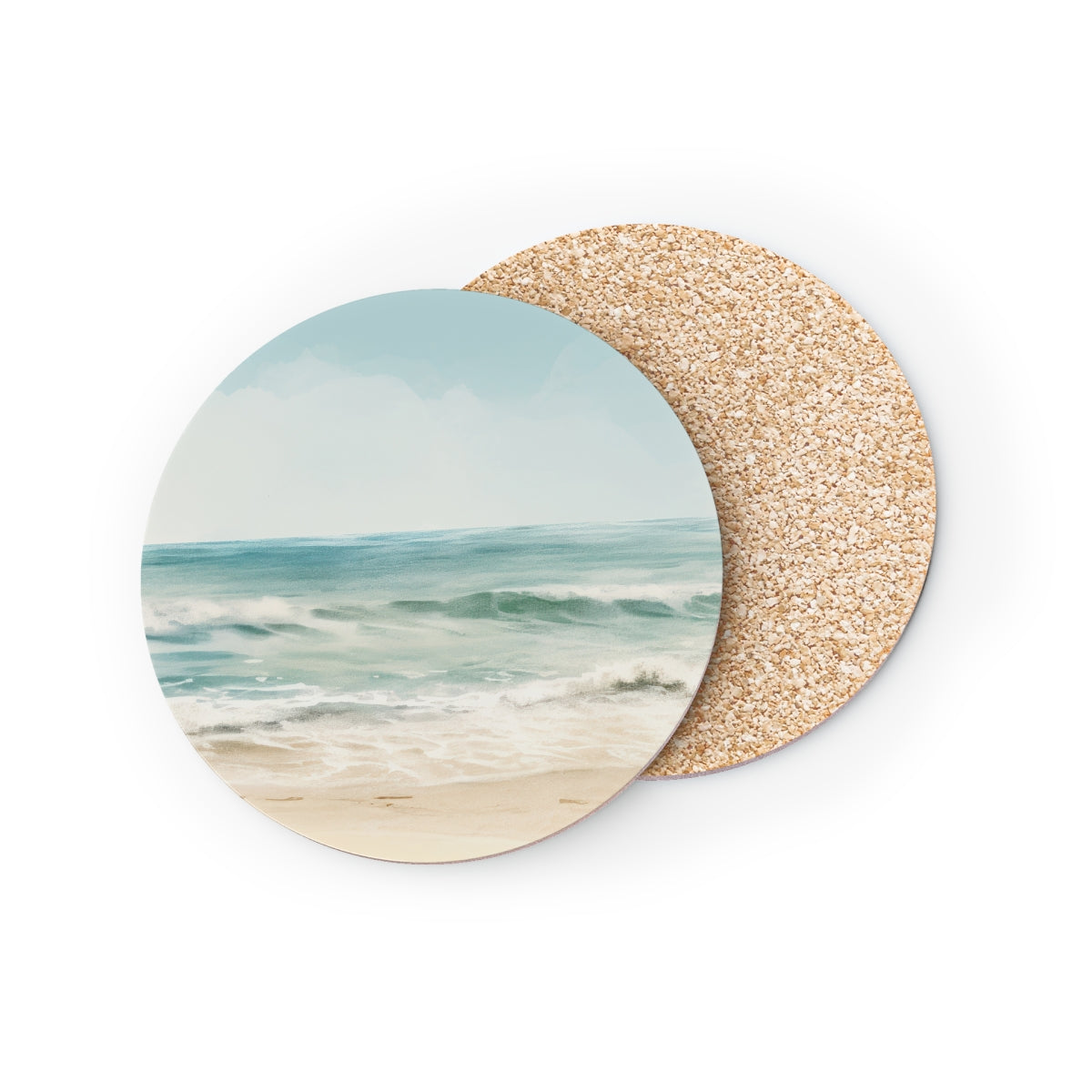 Ocean Breeze - Round Hardboard Coaster, Cork Backed  - 3.75" x 3.75" - Perfect for Coastal Decor and Gifts - Priced per coaster