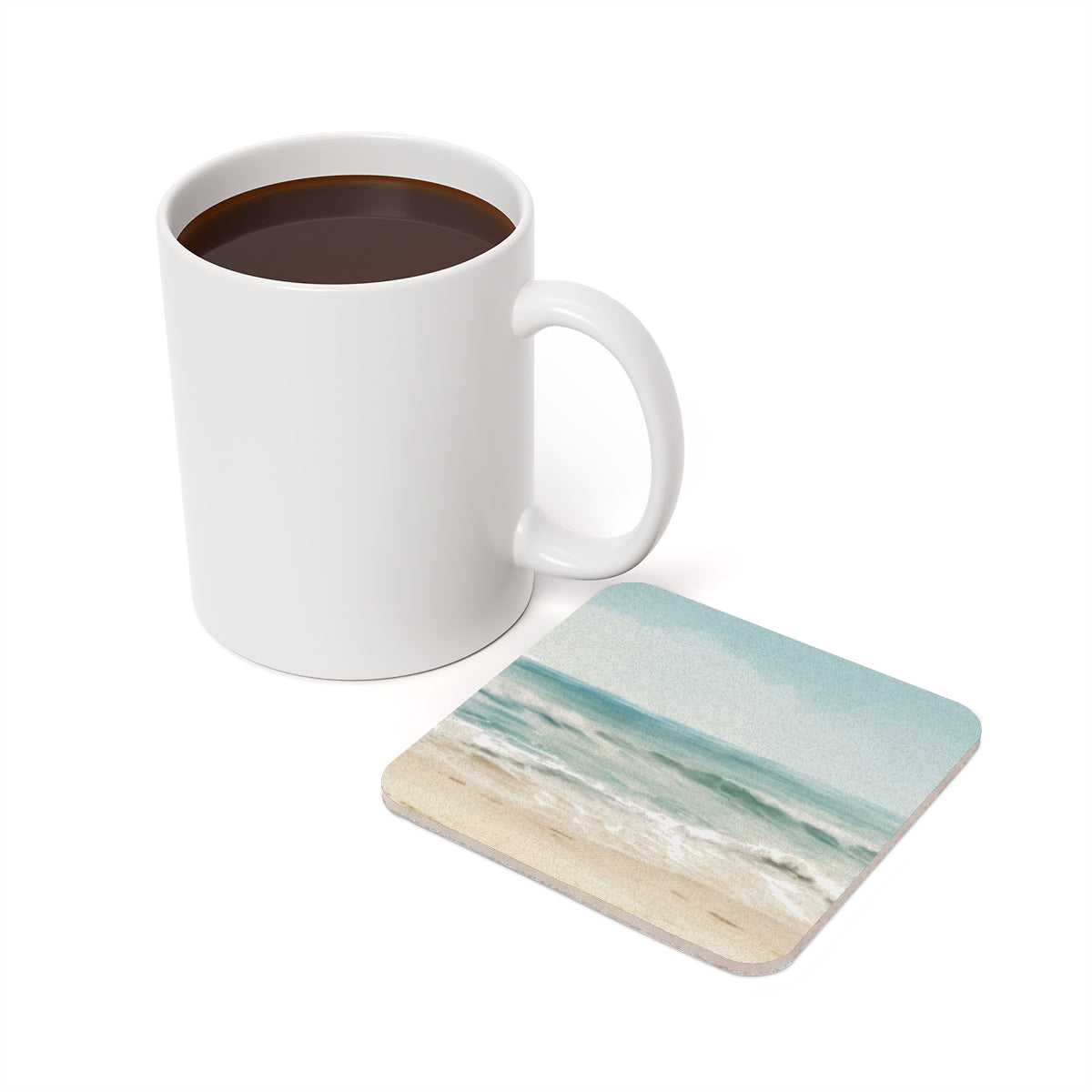 Ocean Breeze - Square Hardboard Coaster, Cork Backed  - 3.75" x 3.75" - Perfect for Coastal Decor and Gifts - Priced per coaster