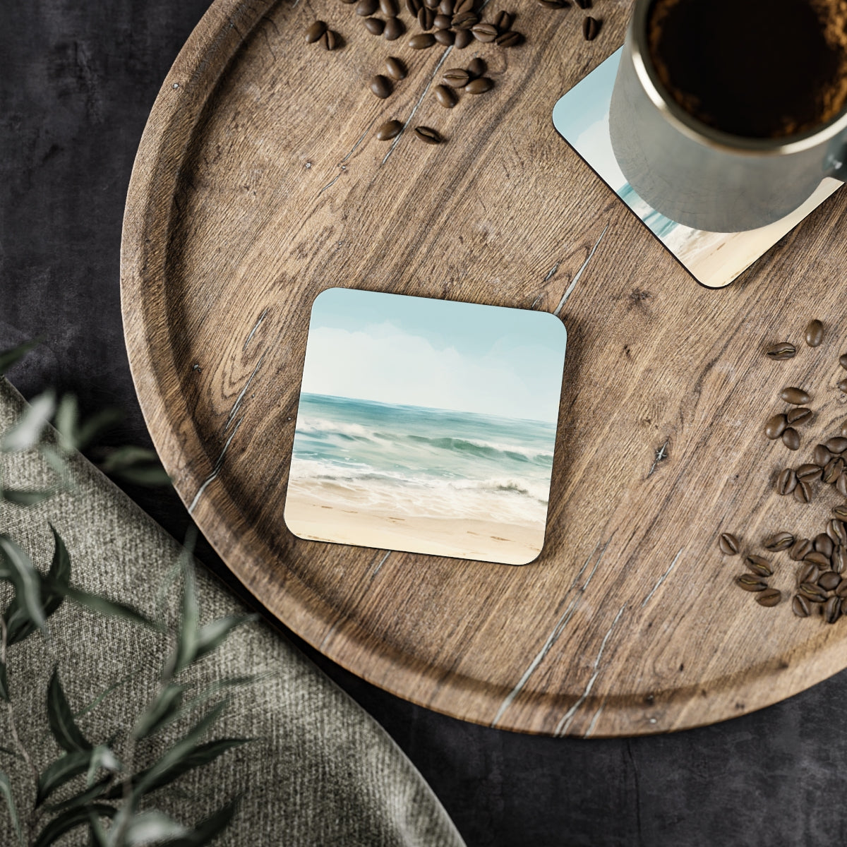 Ocean Breeze - Square Hardboard Coaster, Cork Backed  - 3.75" x 3.75" - Perfect for Coastal Decor and Gifts - Priced per coaster