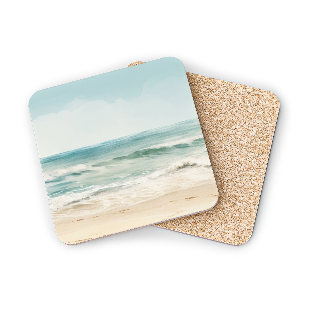 Ocean Breeze - Square Hardboard Coaster, Cork Backed  - 3.75" x 3.75" - Perfect for Coastal Decor and Gifts - Priced per coaster
