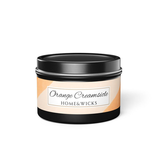 Orange Creamsicle Coconut Soy Wax Candle, 4 oz. Black Tin Jar with Lid - Summer Candle, Orange Scented Candle, Gourmand Scented Candle