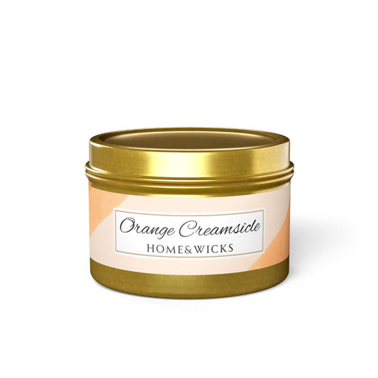 Orange Creamsicle Coconut Soy Wax Candle, 4 oz. Gold Tin Jar with Lid - Summer Candle, Orange Scented Candle, Gourmand Scented Candle