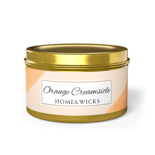 Orange Creamsicle Coconut Soy Wax Candle, 8 oz. Gold Tin Jar with Lid - Summer Candle, Orange Scented Candle, Gourmand Scented Candle