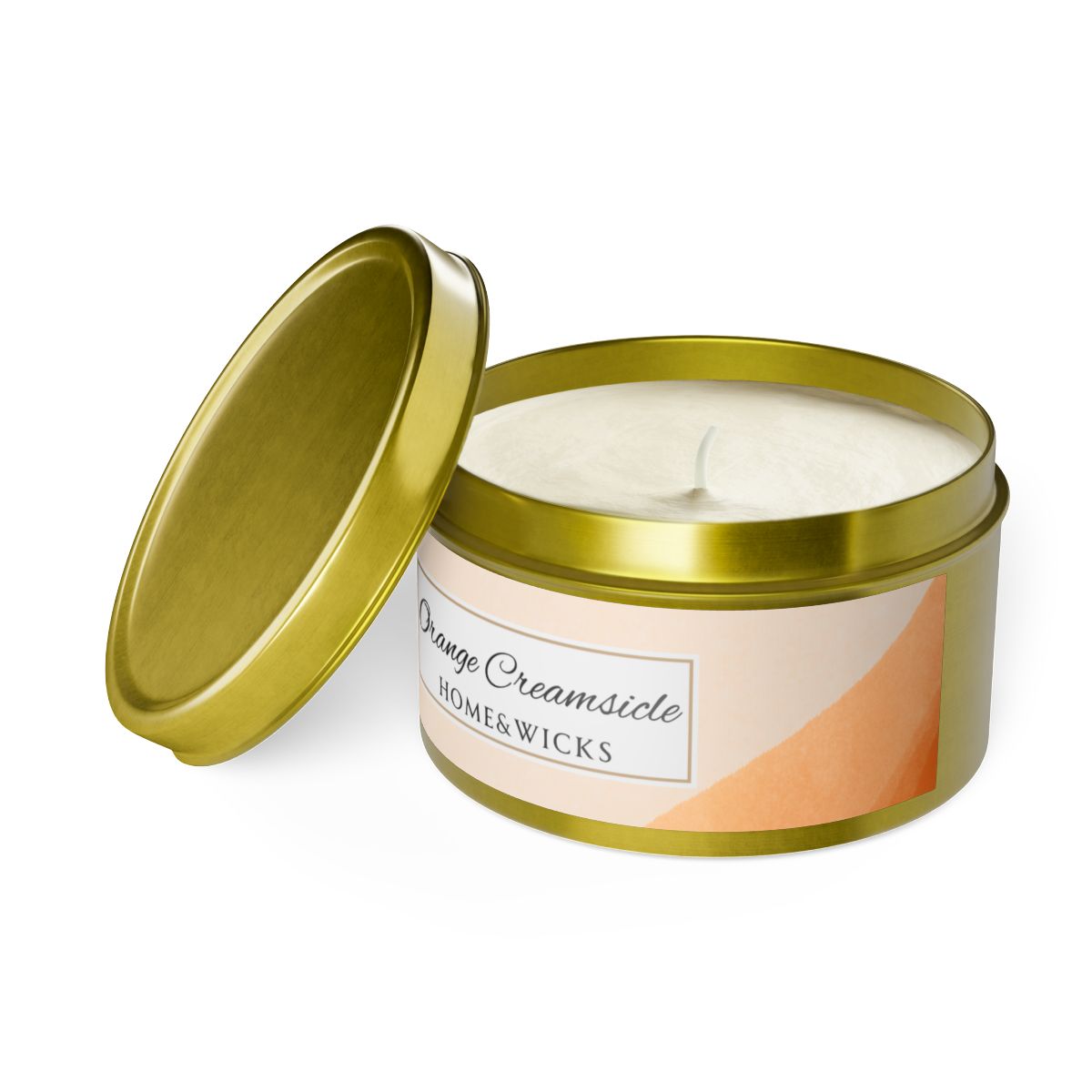 Orange Creamsicle Coconut Soy Wax Candle, 8 oz. Gold Tin Jar with Lid - Summer Candle, Orange Scented Candle, Gourmand Scented Candle