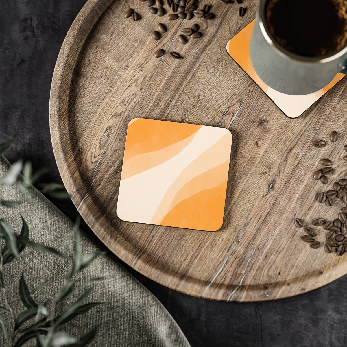 Orange Creamsicle - Square Hardboard Coaster, Cork Backed  - 3.75" x 3.75" - Perfect for Modern Decor and Gifts - Priced per coaster