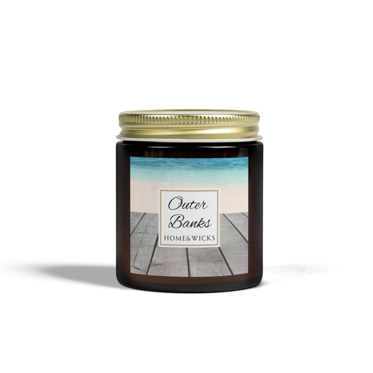 Outer Banks Coconut Apricot Wax Candle, 4 oz. Amber Jar, Gold Lid, Cotton Wick - Coastal Beach Scented Candle, Aromatic Woody Aromatherapy