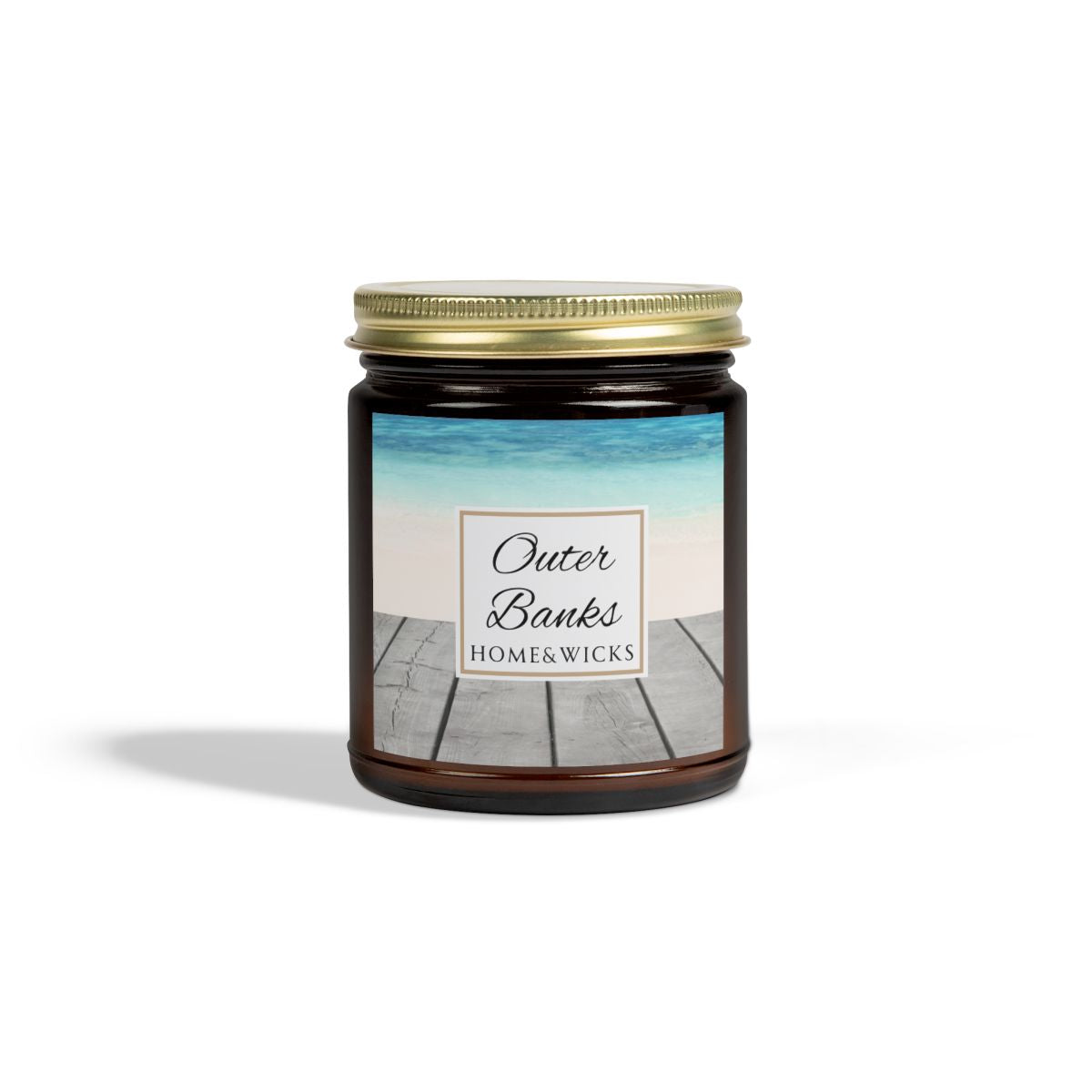 Outer Banks Coconut Apricot Wax Candle, 9 oz. Amber Jar, Gold Lid, Cotton Wick - Coastal Beach Scented Candle, Aromatic Woody Aromatherapy
