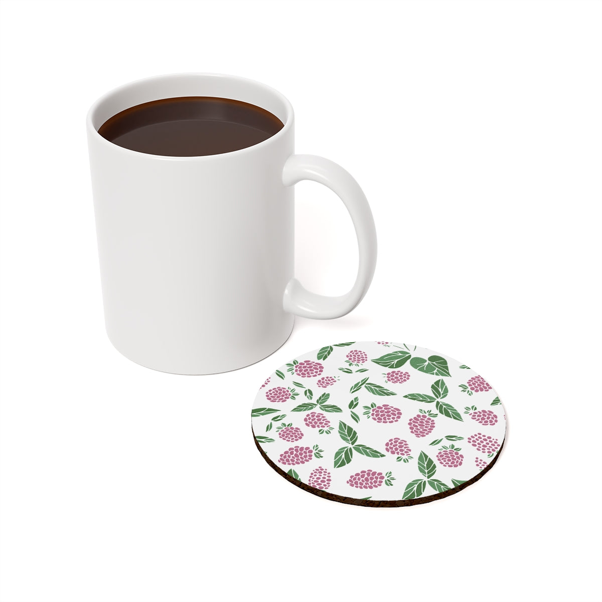 Pink Berry - Round Hardboard Coaster, Cork Backed  - 3.75" x 3.75" - Perfect for Home Decor and Gifts - Priced per coaste