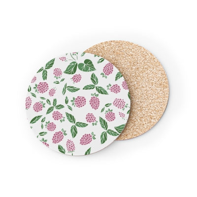 Pink Berry - Round Hardboard Coaster, Cork Backed  - 3.75" x 3.75" - Perfect for Home Decor and Gifts - Priced per coaste