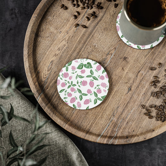 Pink Berry - Round Hardboard Coaster, Cork Backed  - 3.75" x 3.75" - Perfect for Home Decor and Gifts - Priced per coaste