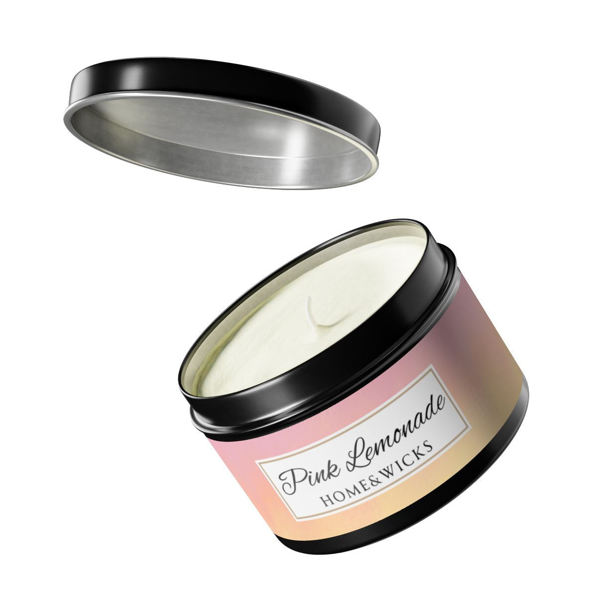 Pink Lemonade Coconut Soy Wax Candle, 8 oz. Black Tin Jar with Lid - Fruity Scented Candle, Gourmand Candle, Summer Decor