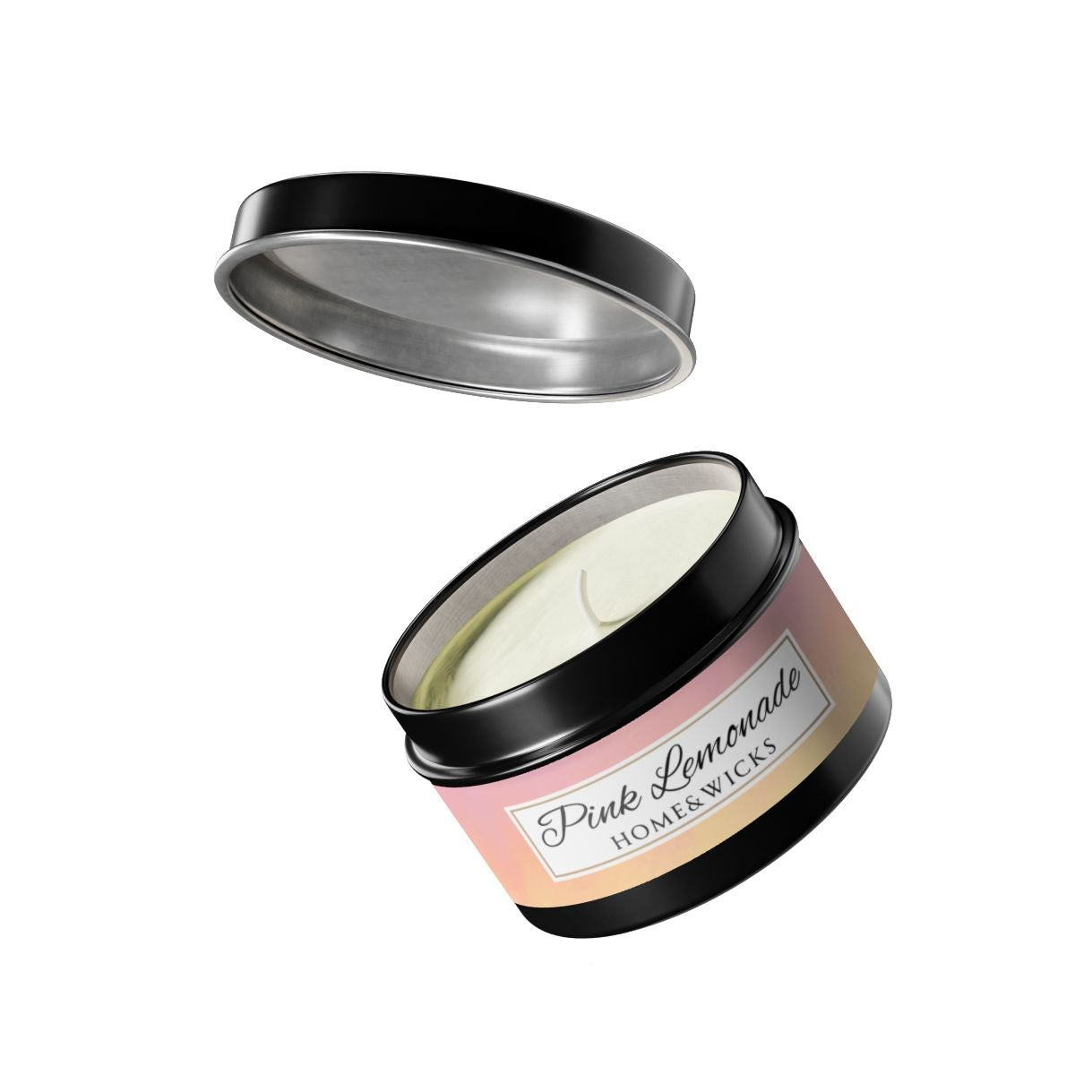 Pink Lemonade Coconut Soy Wax Candle, 4 oz. Black Tin Jar with Lid - Fruity Scented Candle, Gourmand Candle, Summer Decor