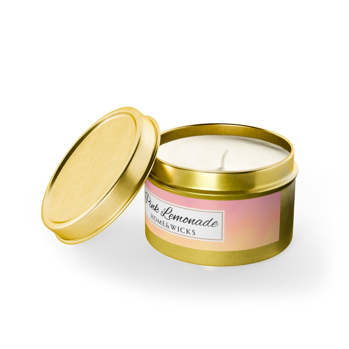 Pink Lemonade Coconut Soy Wax Candle, 4 oz. Gold Tin Jar with Lid - Fruity Scented Candle, Gourmand Candle, Summer Decor