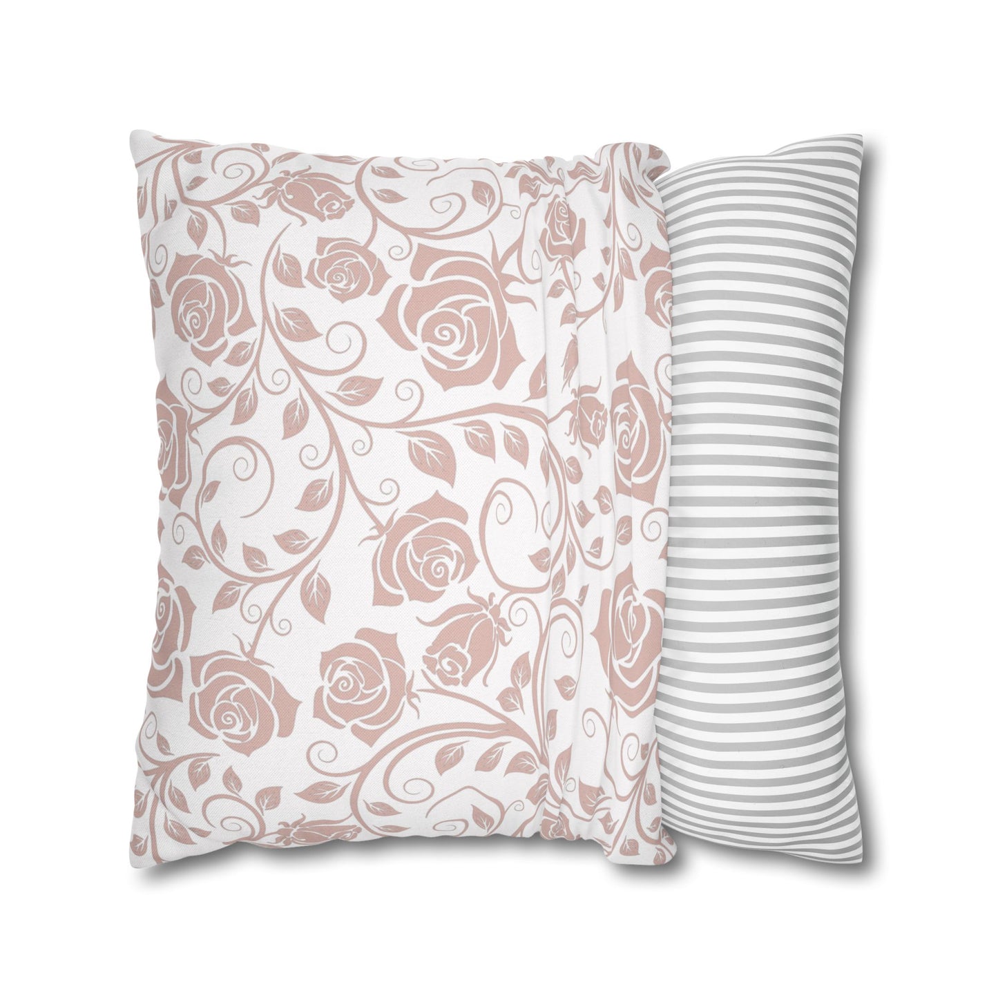 Pink roses pattern on decorative throw pillowcase cover on a white background