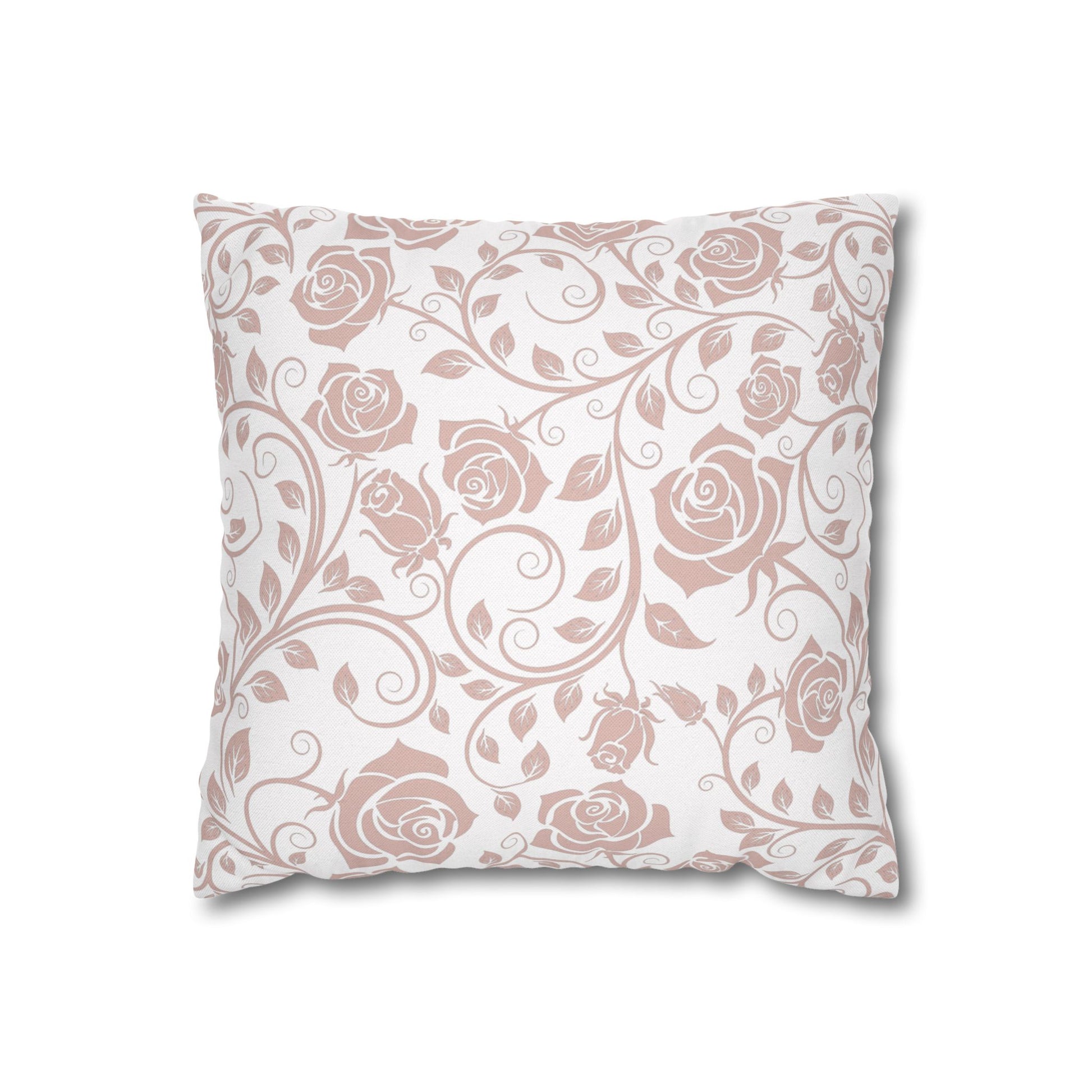 Decorative pillow with pink rose floral pattern pillow on a white background