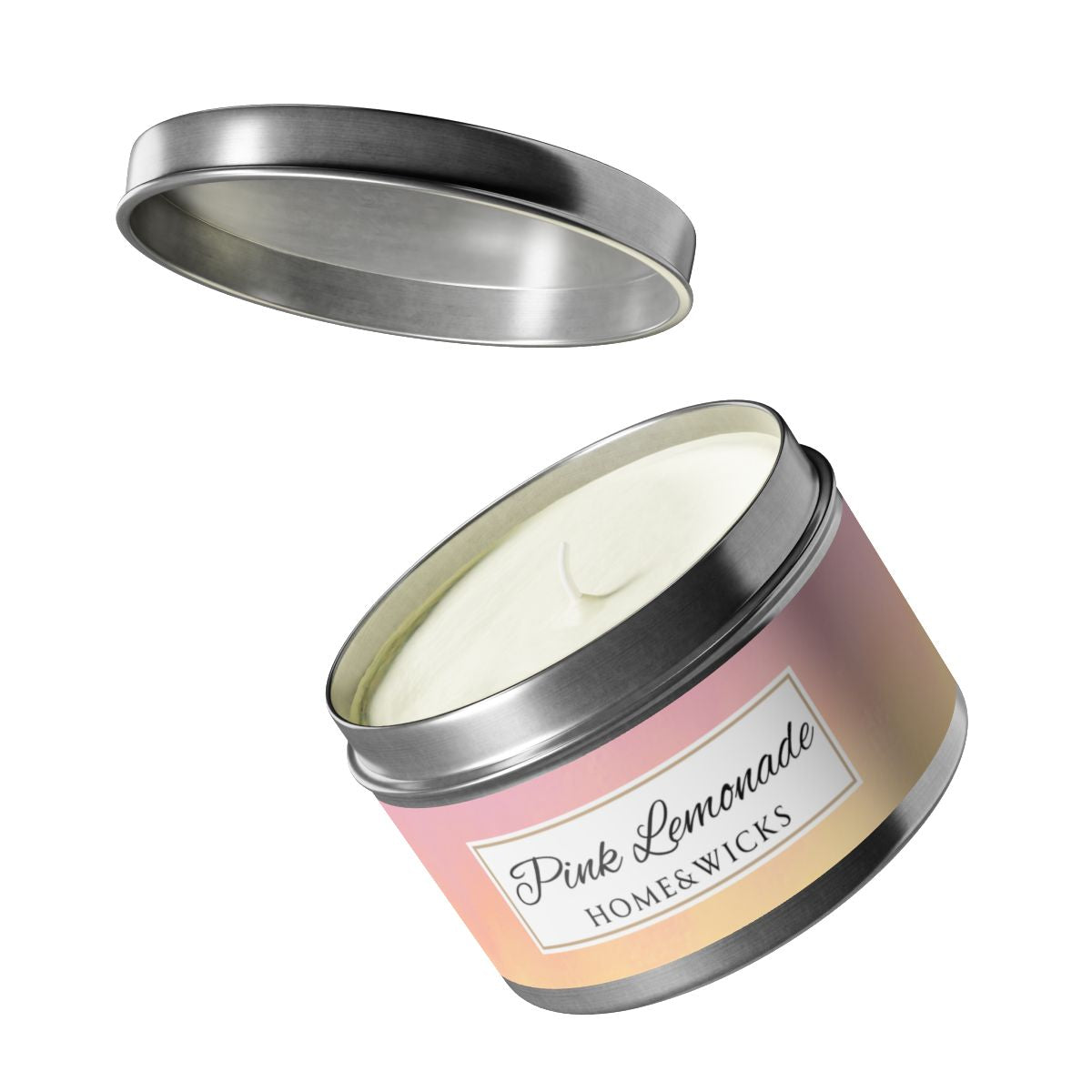 Pink Lemonade Scented Coconut Soy Wax Candle, 8 oz. Silver Tin Jar with Lid - Fruity Scented Candle, Gourmand Candle, Summer Decor