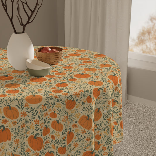Pumpkin Garden Tablecloth, 100% Cotton Twill Tablecloth, 58" × 58" and 58" × 102" Sizes, Fall Autumn Pumpkins Design Tablecloth, Thanksgiving Tablecloth, Fall /Orange Tablecloth, Halloween Tablecloth