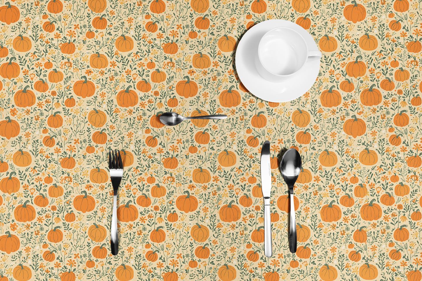 Pumpkin Garden Tablecloth, 100% Cotton Twill Tablecloth, 58" × 58" and 58" × 102" Sizes, Fall Autumn Pumpkins Design Tablecloth, Thanksgiving Tablecloth, Fall /Orange Tablecloth, Halloween Tablecloth