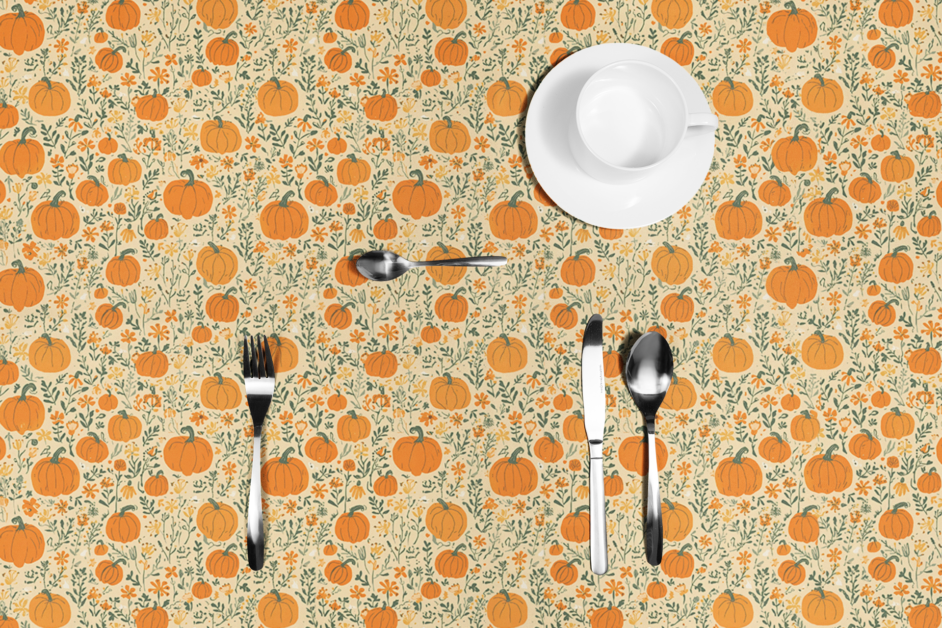 Pumpkin Garden Tablecloth, 100% Cotton Twill Tablecloth, 58" × 58" and 58" × 102" Sizes, Fall Autumn Pumpkins Design Tablecloth, Thanksgiving Tablecloth, Fall /Orange Tablecloth, Halloween Tablecloth