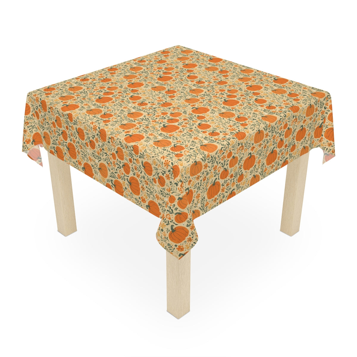 Pumpkin Garden Tablecloth, 100% Cotton Twill Tablecloth, 58" × 58" and 58" × 102" Sizes, Fall Autumn Pumpkins Design Tablecloth, Thanksgiving Tablecloth, Fall /Orange Tablecloth, Halloween Tablecloth