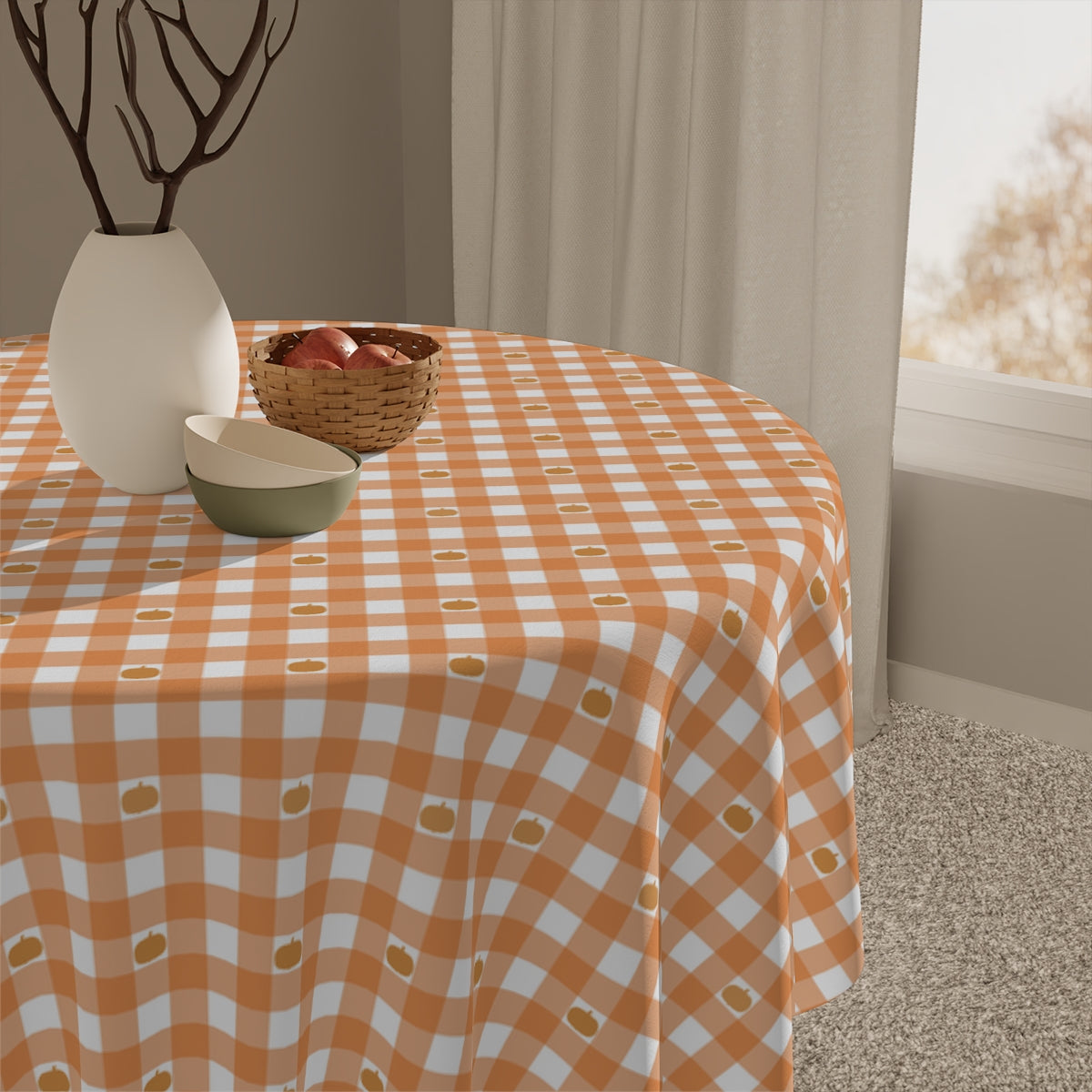 Pumpkin Gingham Tablecloth - 58" × 58" and 58" × 102" Sizes, Orange Checked Gingham Pumpkin Design Tablecloth, Orange & White Tablecloth, Orange Checked Tablecloth, Halloween Table Linen, Thanksgiving Tablecloth, Farmhouse Decor, Pumpkin Table Tablecloth