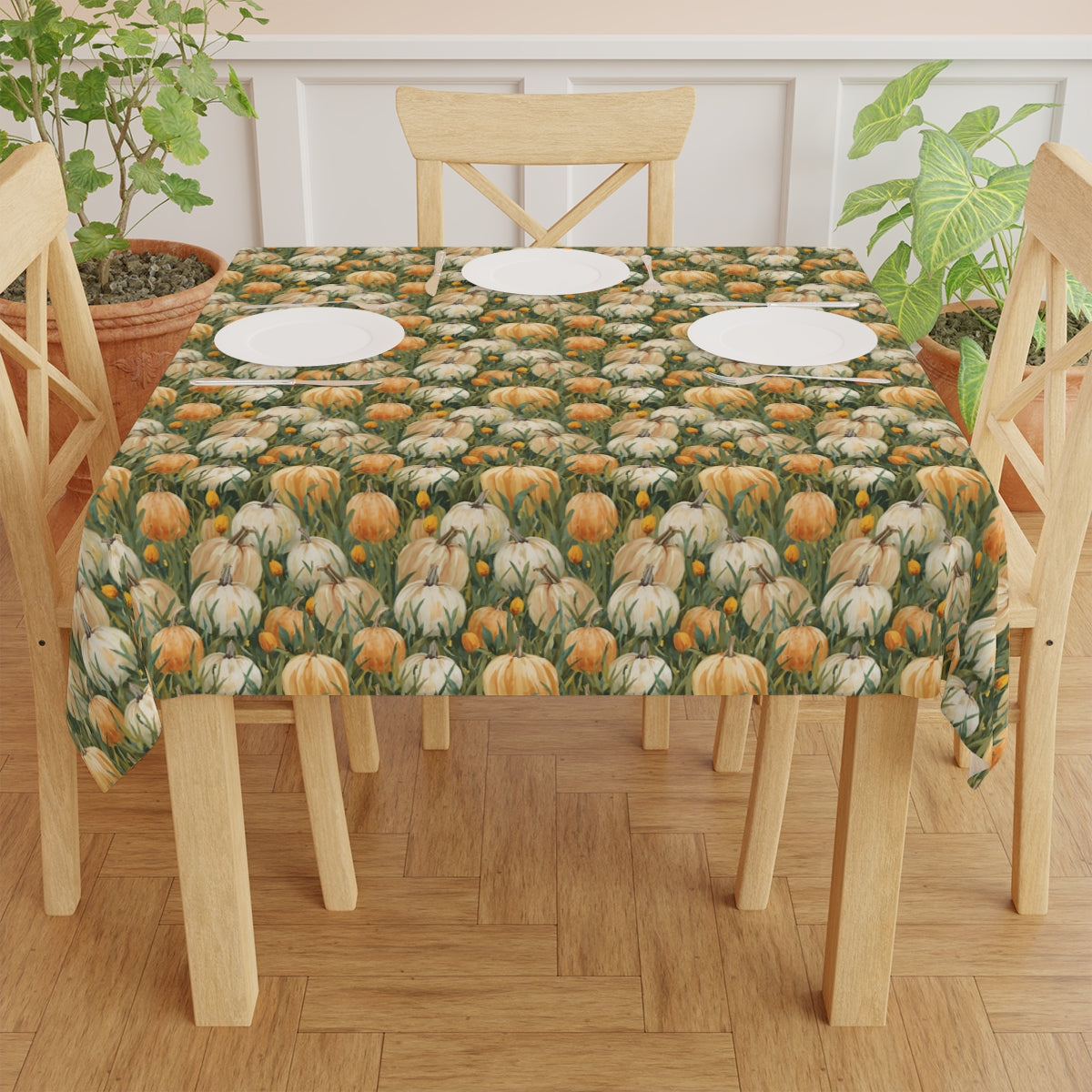 Pumpkin Patch Tablecloth - 100% Cotton Twill Tablecloth, 58" × 58" and 58" × 102" Sizes, Fall Autumn Pumpkins Tablecloth, Thanksgiving Tablecloth, Fall /Orange Tablecloth, Halloween Tablecloth