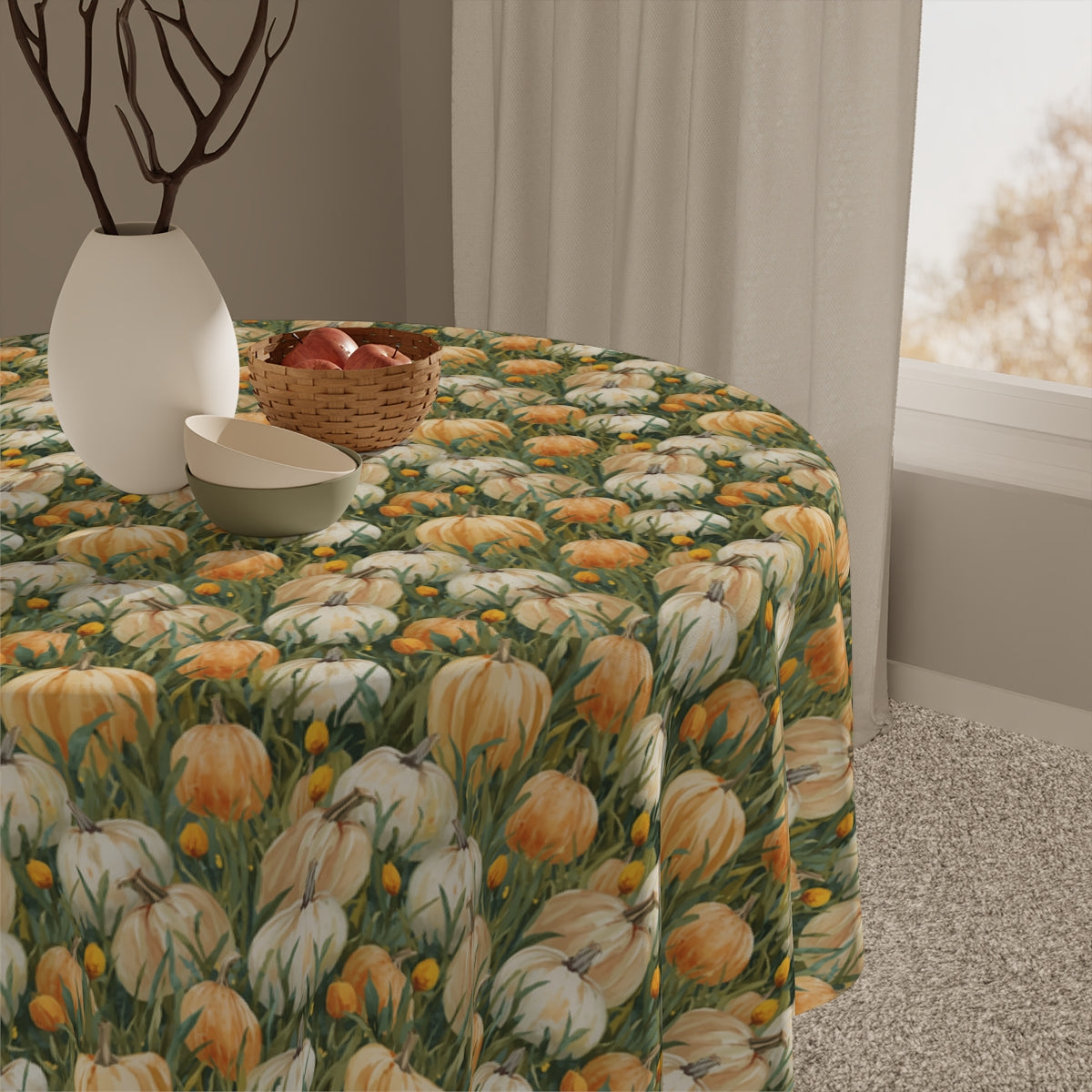 Pumpkin Patch Tablecloth - 100% Cotton Twill Tablecloth, 58" × 58" and 58" × 102" Sizes, Fall Autumn Pumpkins Tablecloth, Thanksgiving Tablecloth, Fall /Orange Tablecloth, Halloween Tablecloth