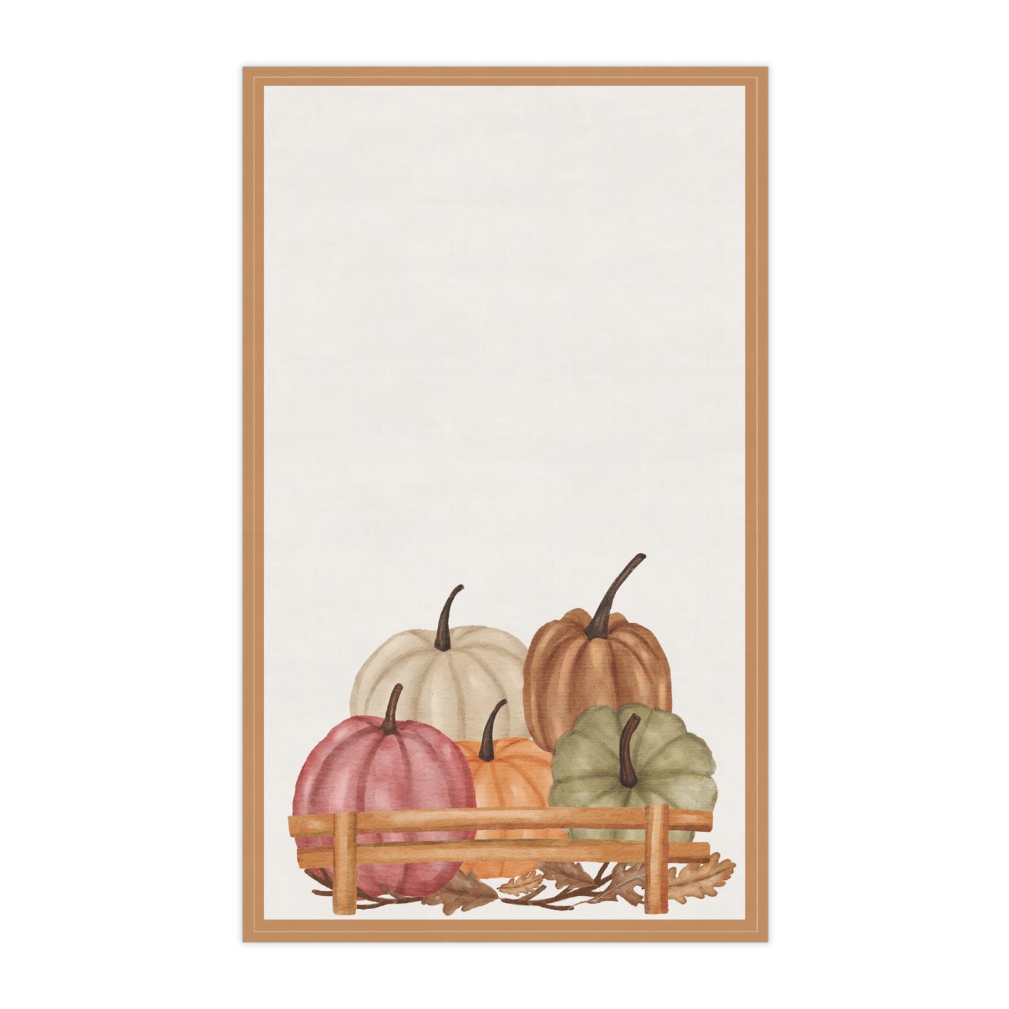 Kitchen tea towel of pumpkins on a white background