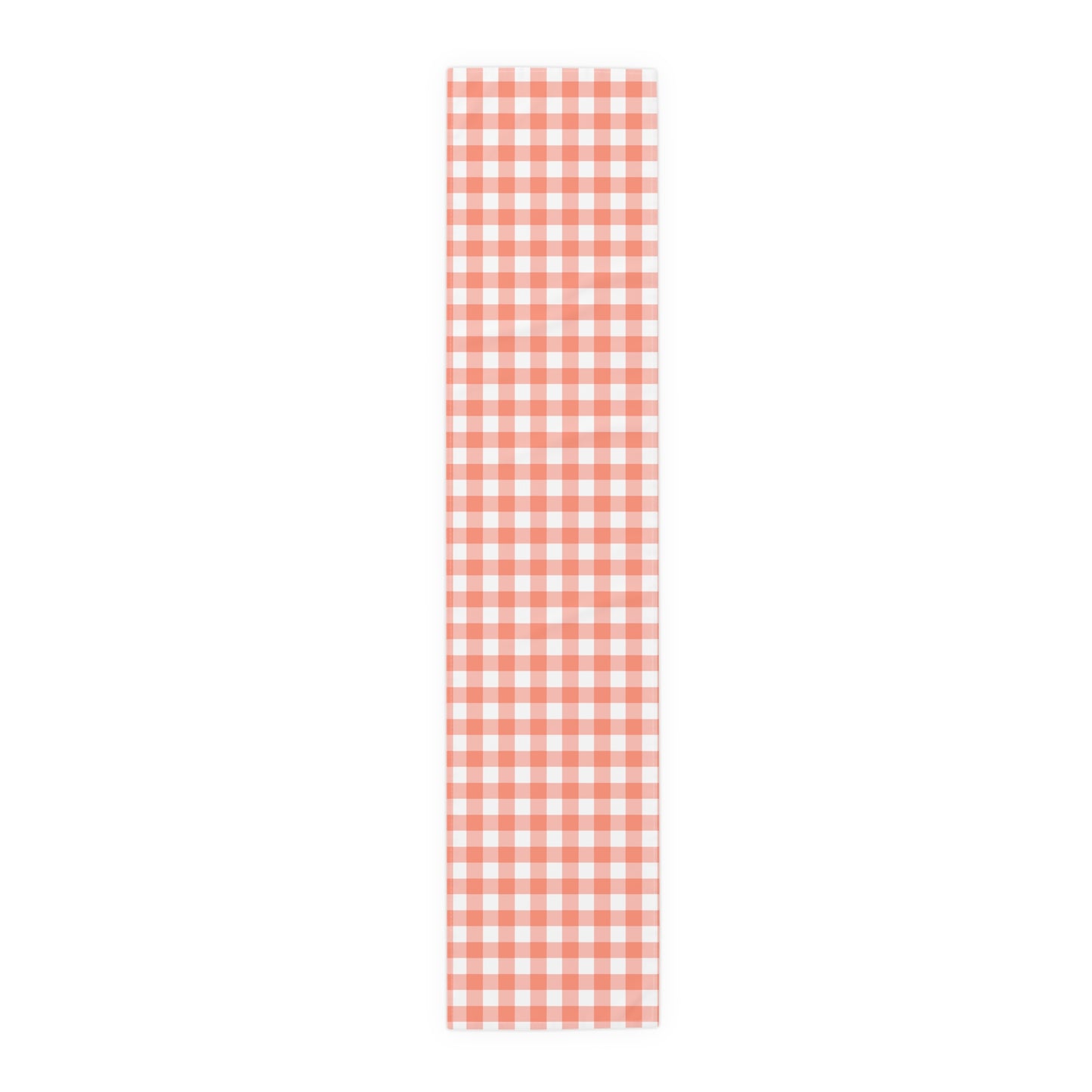Red and white gingham checkered table runner on a white background