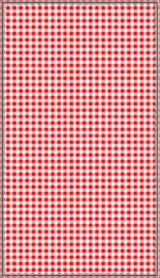 Red and white checkered gingham patterned rectangle tablecloth.