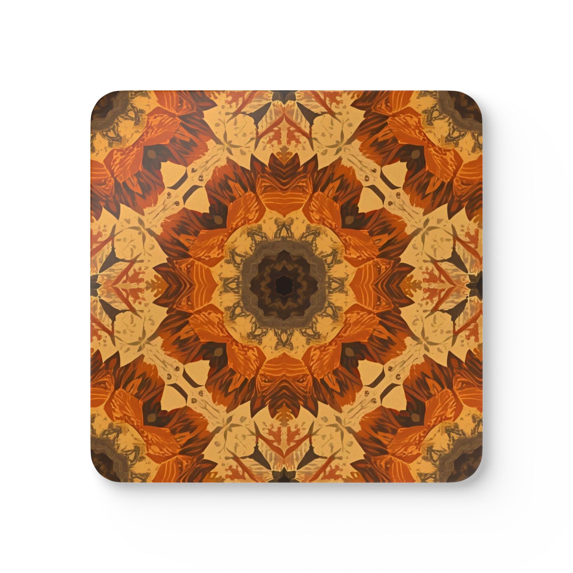 Square retro orange, gray and yellow tye-dye flower pattern on a white background