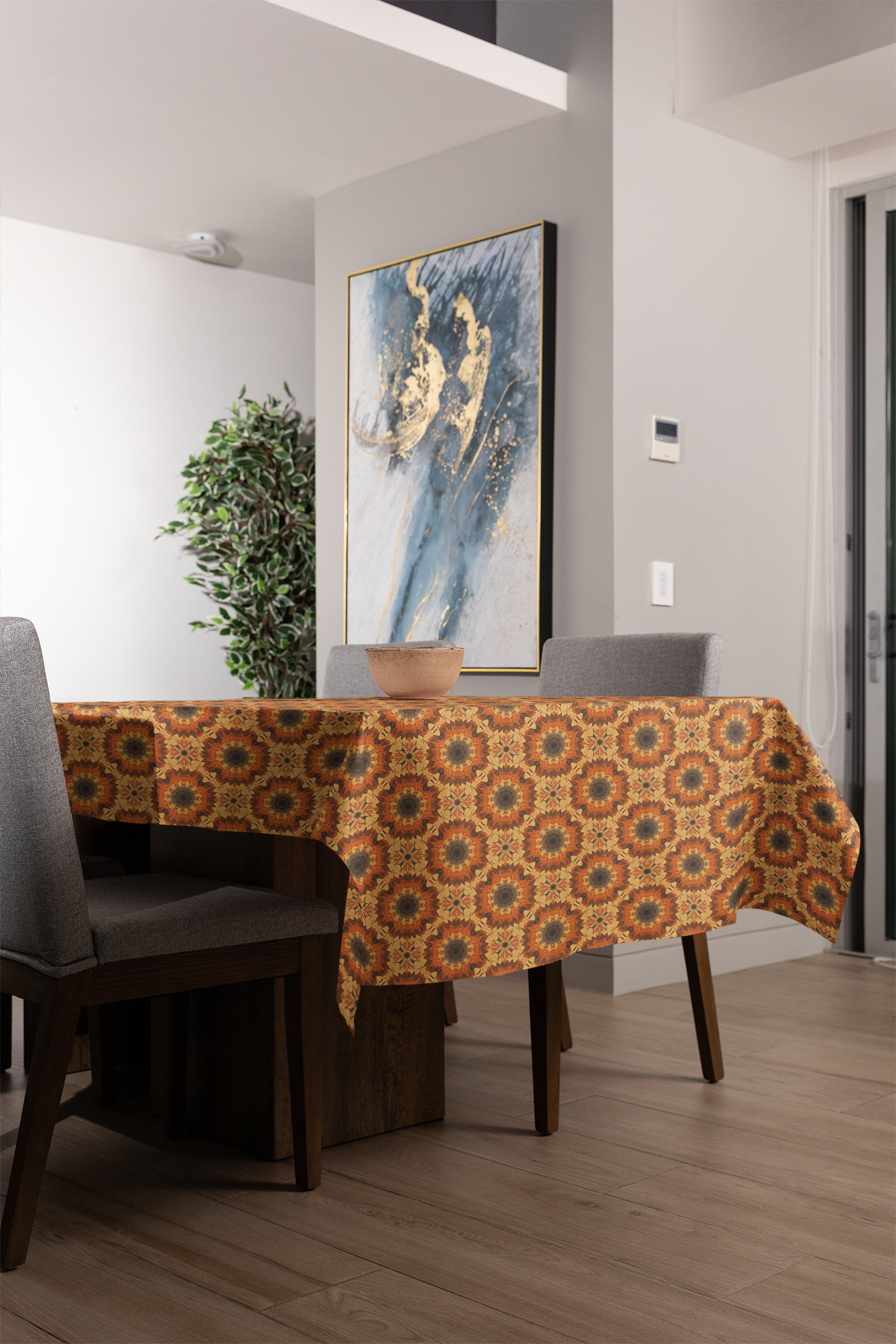 Retro Fall Flowers Tablecloth - 100% Cotton Twill Tablecloth, 58" × 58" and 58" × 102" Sizes, Fall Tye-Dye Autumn Flowers Tablecloth, Groovy Thanksgiving Tablecloth, Fall Tablecloth, Party Tablecloth