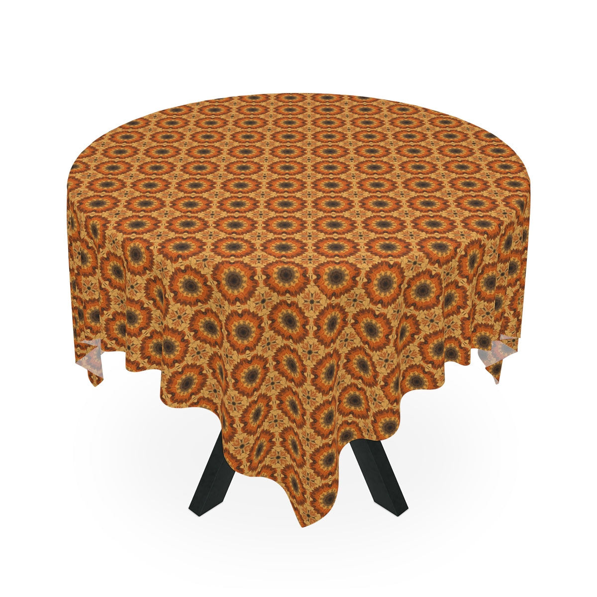 Retro Fall Flowers Tablecloth - 100% Cotton Twill Tablecloth, 58" × 58" and 58" × 102" Sizes, Fall Tye-Dye Autumn Flowers Tablecloth, Groovy Thanksgiving Tablecloth, Fall Tablecloth, Party Tablecloth