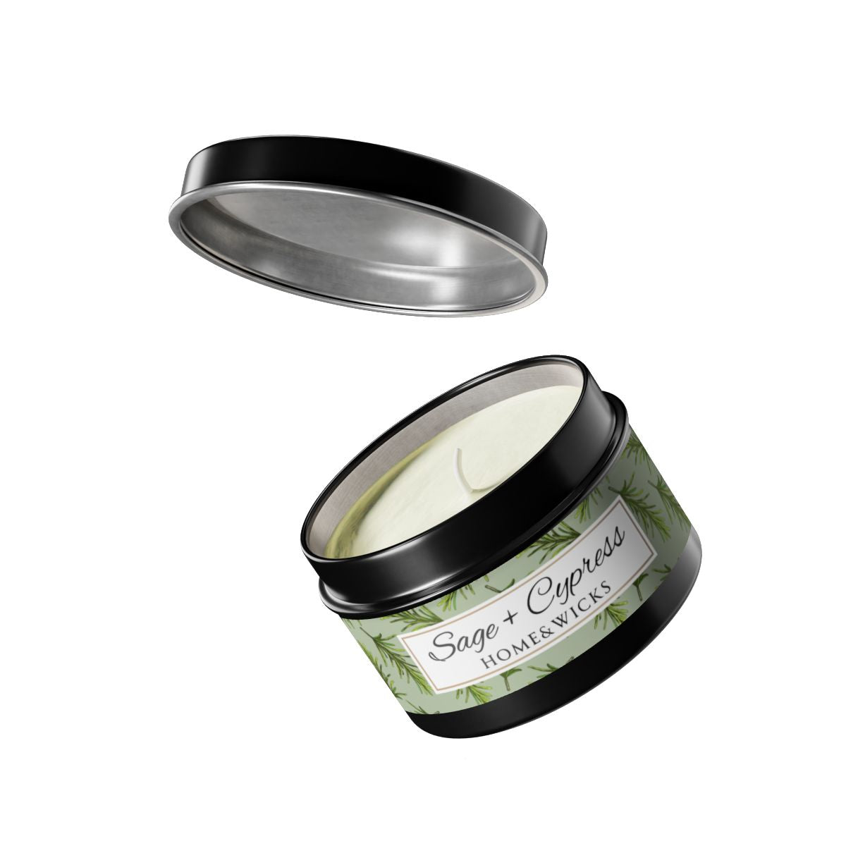 Sage & Cypress Coconut Soy Wax Candle, 4 oz. Black Tin Jar with Lid - Aromatic Scented Candle, Captivating Scented Candle, Fall Candle