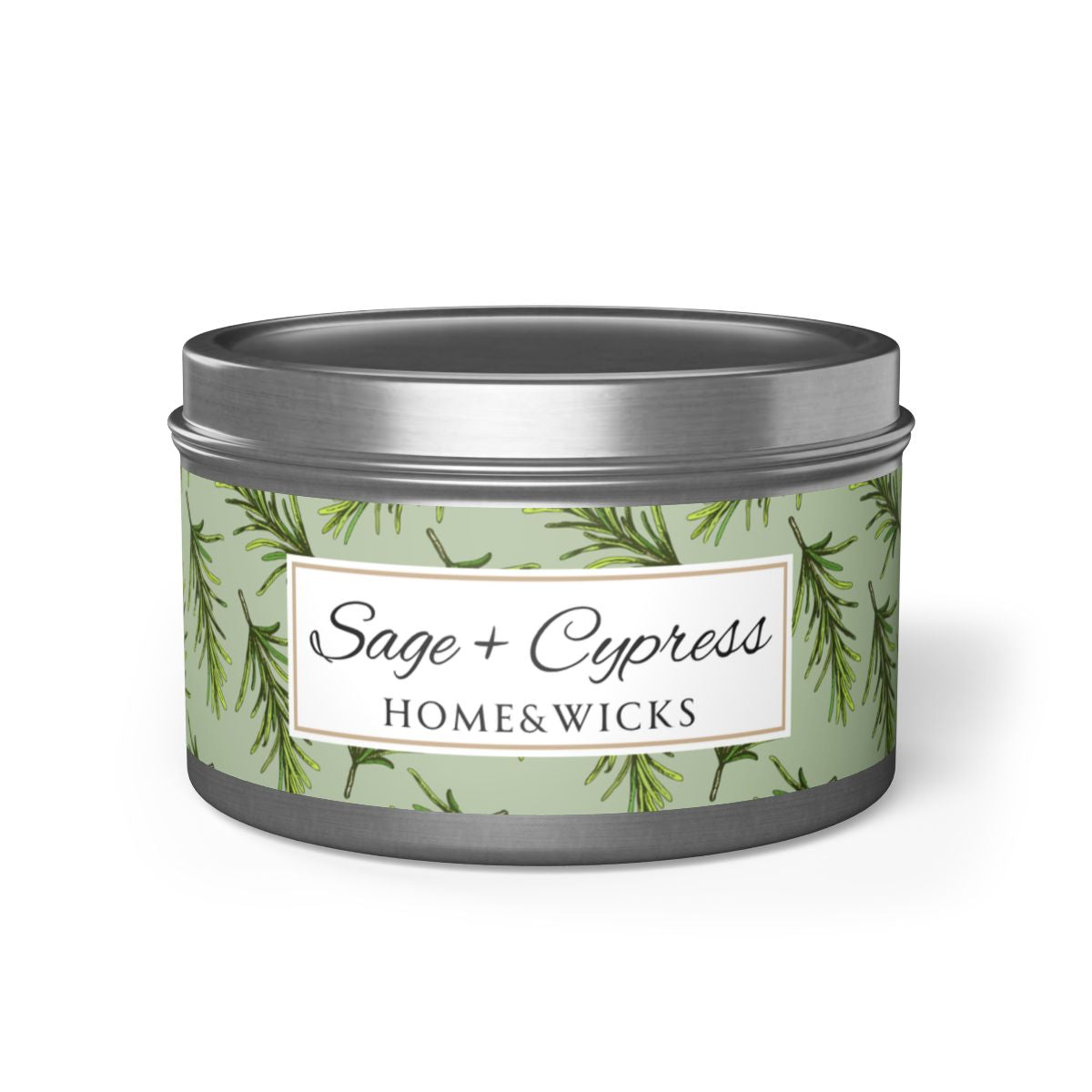 Sage & Cypress Coconut Soy Wax Candle, 8 oz. Silver Tin Jar with Lid - Aromatic Scented Candle, Captivating Scented Candle, Fall Candle