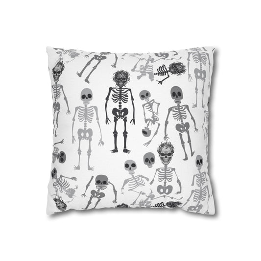 Skeletons decorative throw pillow cover with skeletons pattern printed on the front and back of pillowcase,  on a white background