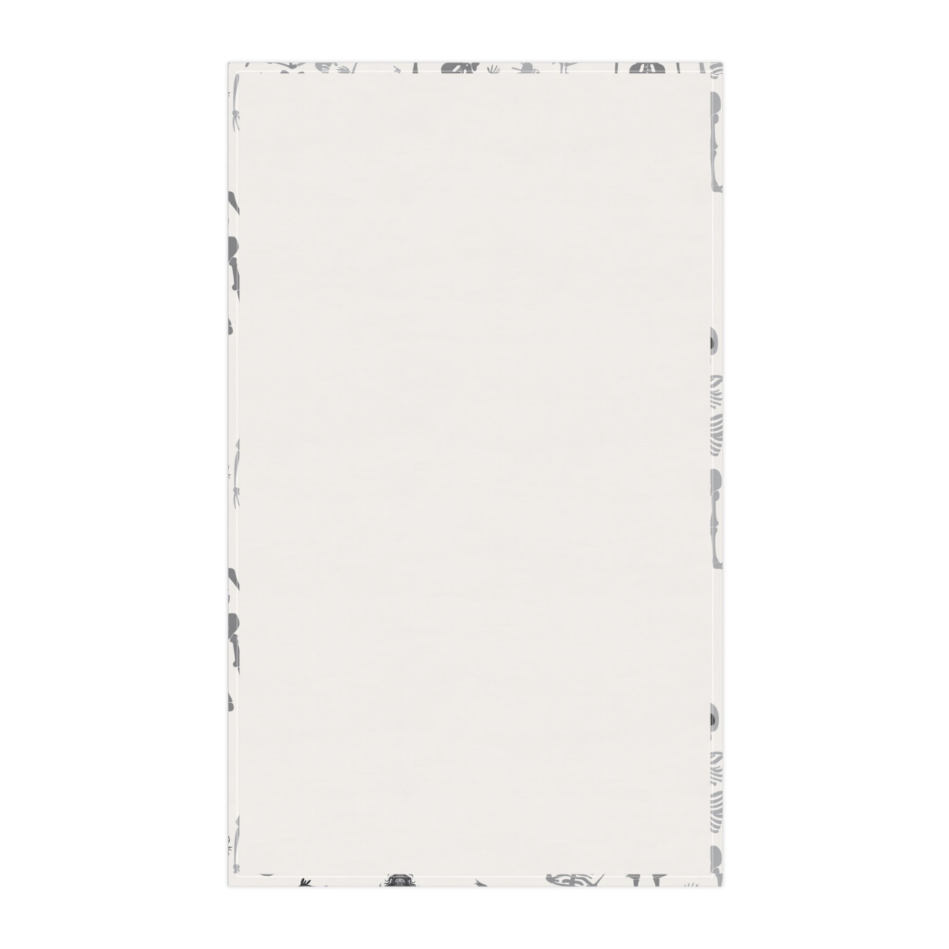 Backside view of Skeletons tea kitchen towel, on a white background