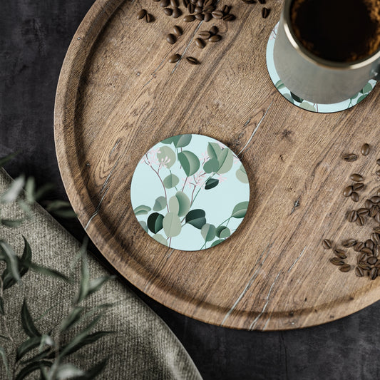 Spa Day - Round Hardboard Coaster, Cork Backed  - 3.75" x 3.75" - Great for Home Decor & Gifts - Priced per coaster