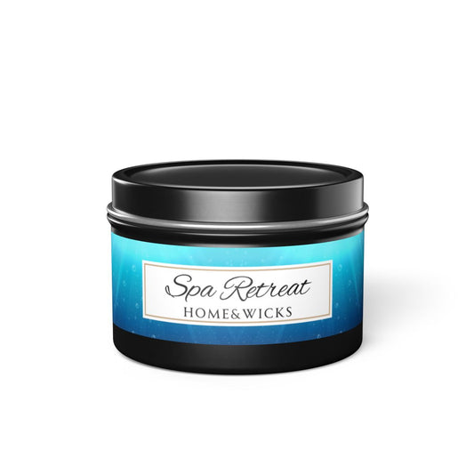 Spa Retreat Coconut Soy Wax Candle, 4 oz. Black Tin Jar with Lid - Spa Scented Candle, Relaxation Candle, Aromatherapy