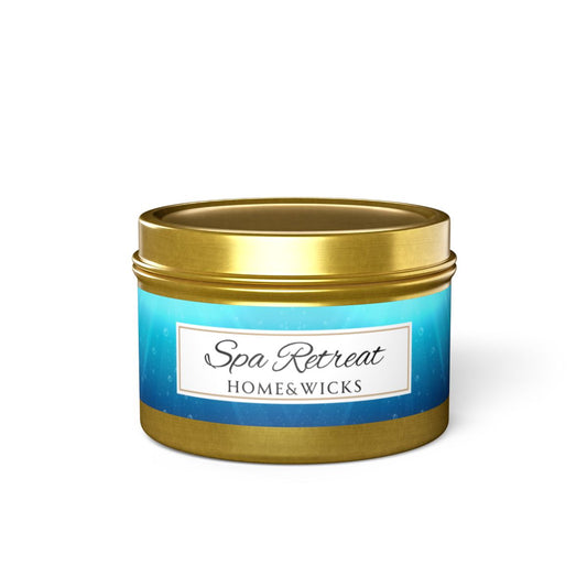 Spa Retreat Coconut Soy Wax Candle, 4 oz. Gold Tin Jar with Lid - Spa Scented Candle, Relaxation Candle, Aromatherapy